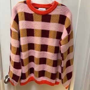 FRNCH Pink and Yellow Checkered Sweater